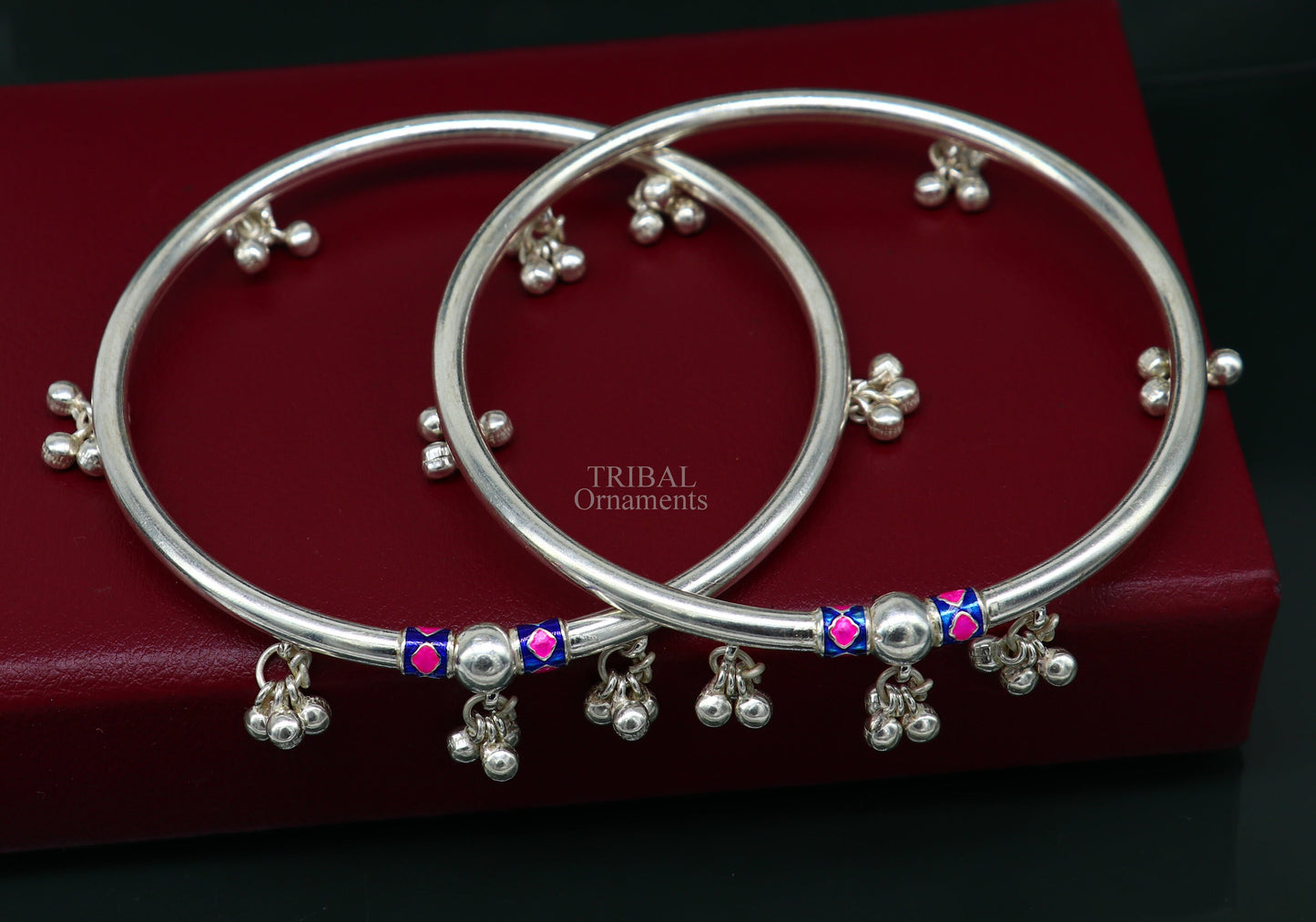 Indian tribal ethnic sterling silver ankle jewelry, best ankle  bangle bracelet, ankle kada with bells, amazing belly dance jewelry nsfk54 - TRIBAL ORNAMENTS