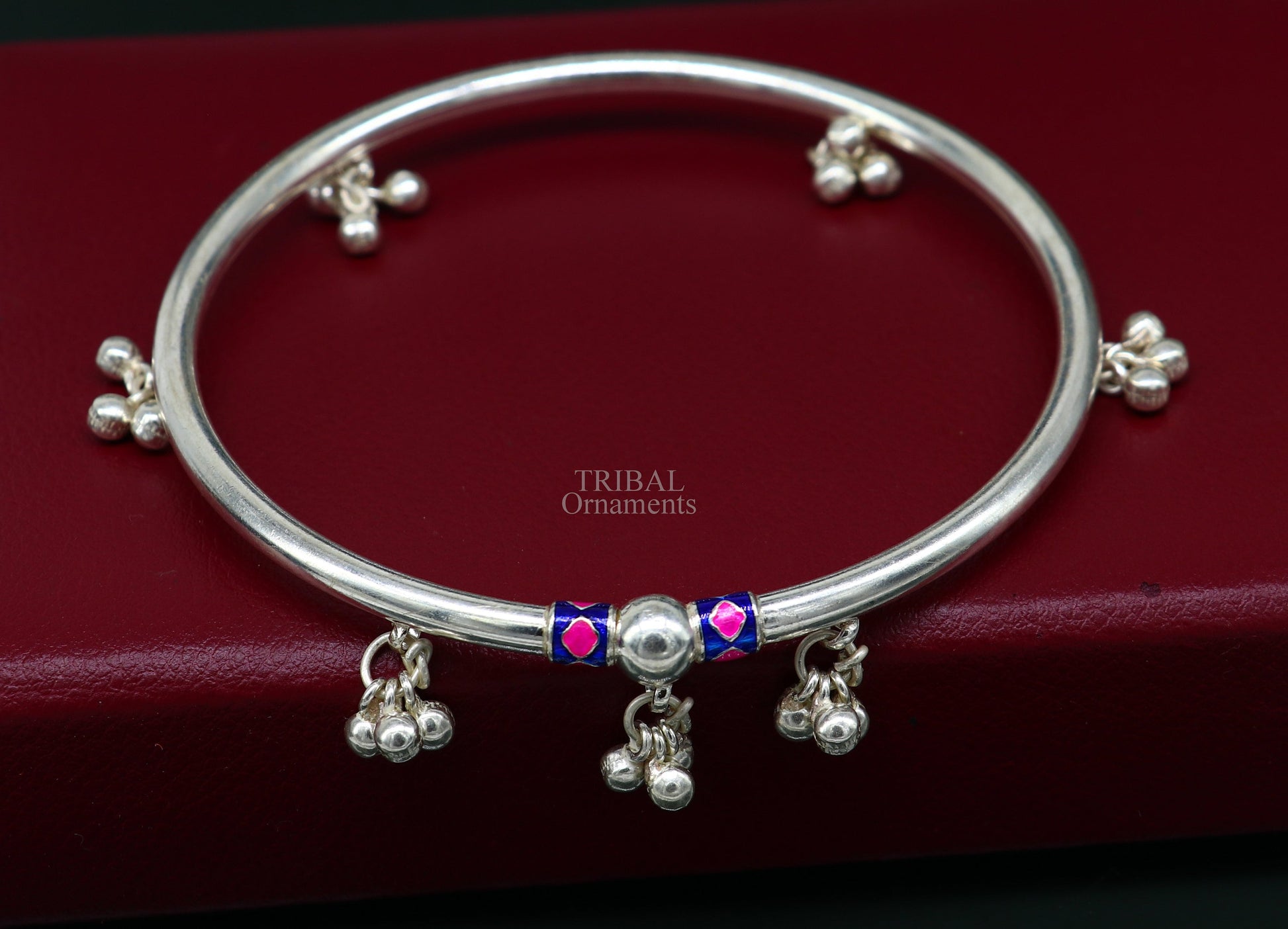 Indian tribal ethnic sterling silver ankle jewelry, best ankle  bangle bracelet, ankle kada with bells, amazing belly dance jewelry nsfk54 - TRIBAL ORNAMENTS