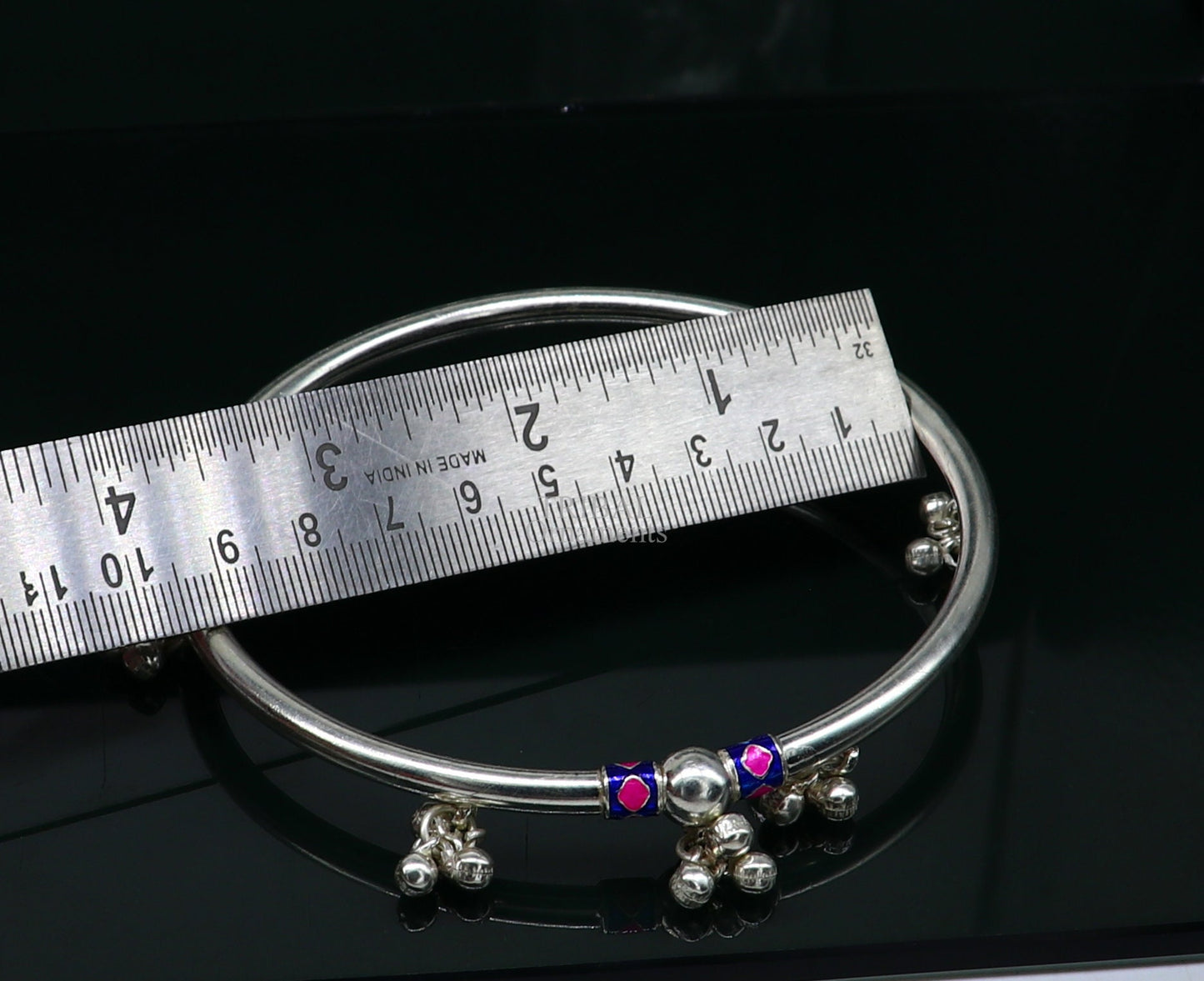 Indian tribal ethnic sterling silver ankle jewelry, best ankle  bangle bracelet, ankle kada with bells, amazing belly dance jewelry nsfk54 - TRIBAL ORNAMENTS