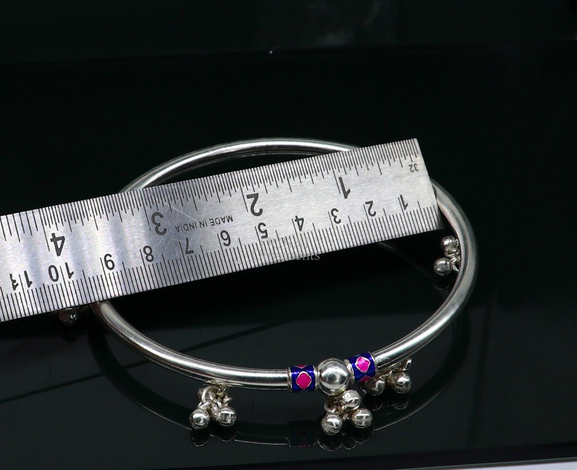 Indian tribal ethnic sterling silver ankle jewelry, best ankle  bangle bracelet, ankle kada with bells, amazing belly dance jewelry nsfk54 - TRIBAL ORNAMENTS