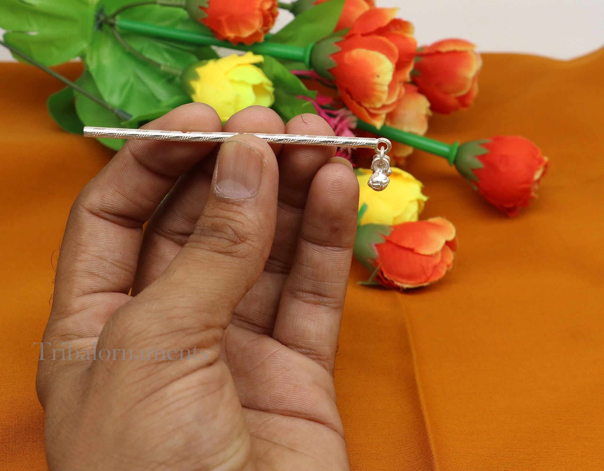 Krishna flute 8.5 cm Vintage design Solid silver handmade flute, silver bansuri, laddu gopala flute, little krishna flute puja art su505 - TRIBAL ORNAMENTS