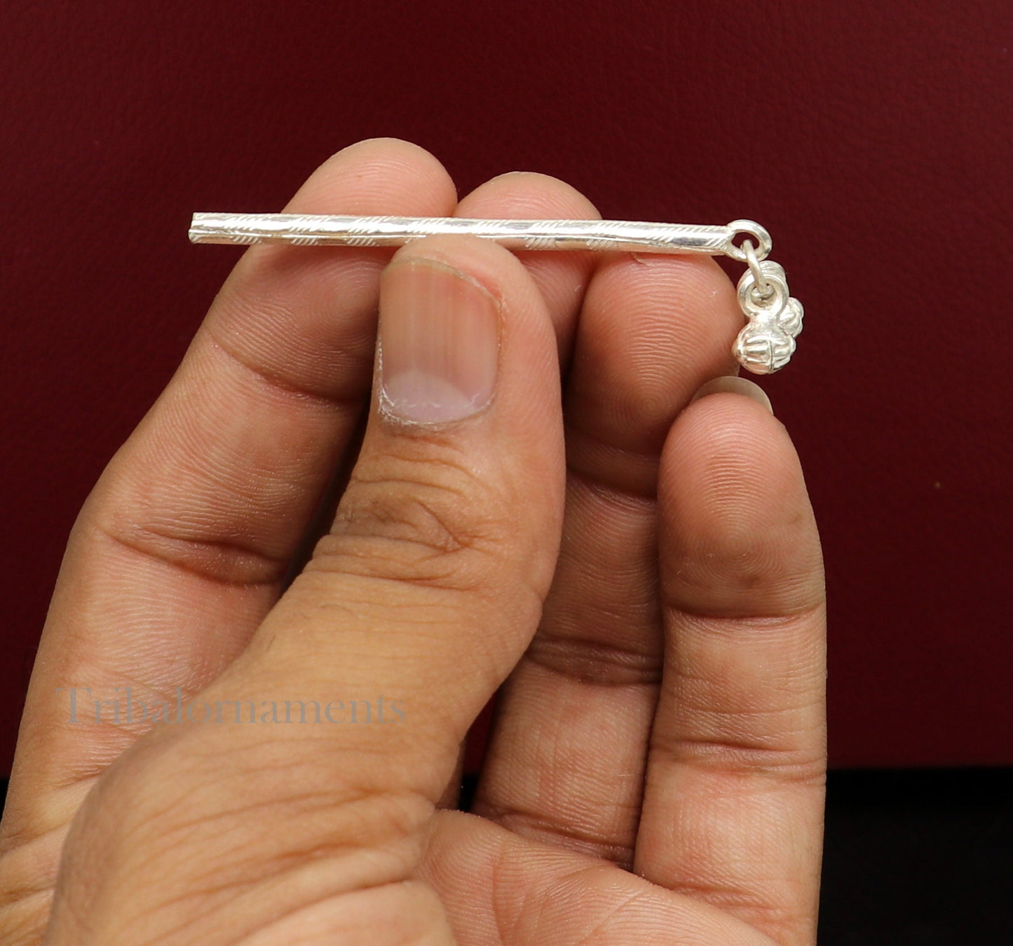 Krishna flute Solid sterling silver handmade idol krishna flute, silver bansuri, laddu gopala flute, little krishna flute puja art su503 - TRIBAL ORNAMENTS
