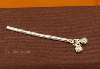 Krishna flute Solid sterling silver handmade idol krishna flute, silver bansuri, laddu gopala flute, little krishna flute puja art su503 - TRIBAL ORNAMENTS