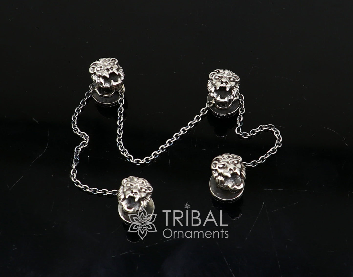 Lion face design 925 Sterling Silver set of 4 kurta Buttons for Fashion Perfection silver cufflinks, cultural trendy jewelry btn42 - TRIBAL ORNAMENTS
