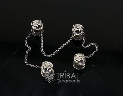Lion face design 925 Sterling Silver set of 4 kurta Buttons for Fashion Perfection silver cufflinks, cultural trendy jewelry btn42 - TRIBAL ORNAMENTS