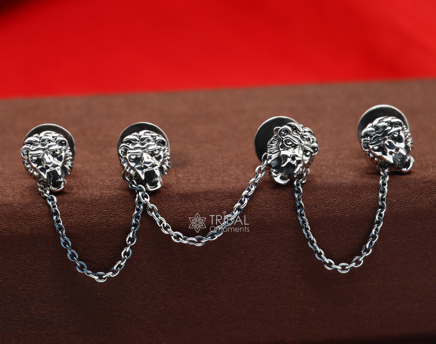 Lion face design 925 Sterling Silver set of 4 kurta Buttons for Fashion Perfection silver cufflinks, cultural trendy jewelry btn42 - TRIBAL ORNAMENTS