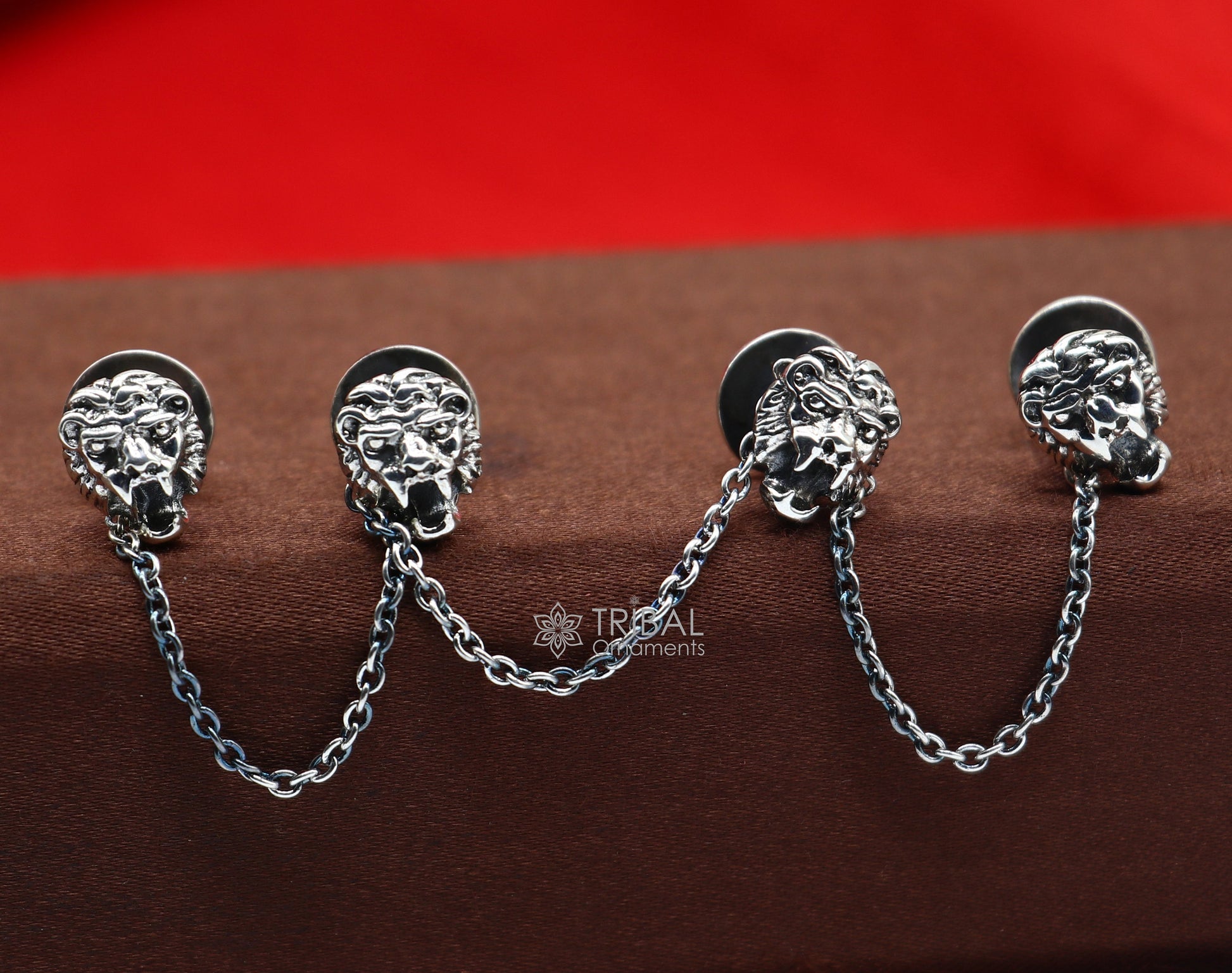 Lion face design 925 Sterling Silver set of 4 kurta Buttons for Fashion Perfection silver cufflinks, cultural trendy jewelry btn42 - TRIBAL ORNAMENTS