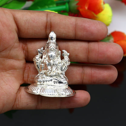 Lord Ganesha divine statue, fabulous Sterling silver ganesha statue figurine for home temple diwali puja article utensils art493 - TRIBAL ORNAMENTS