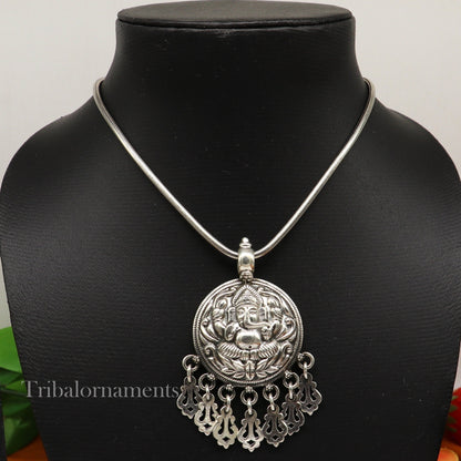 Lord Ganesha vintage style pendant handmade 925 sterling silver pendant with stunning hangings tribal jewelry pendant necklace india ssp835 - TRIBAL ORNAMENTS