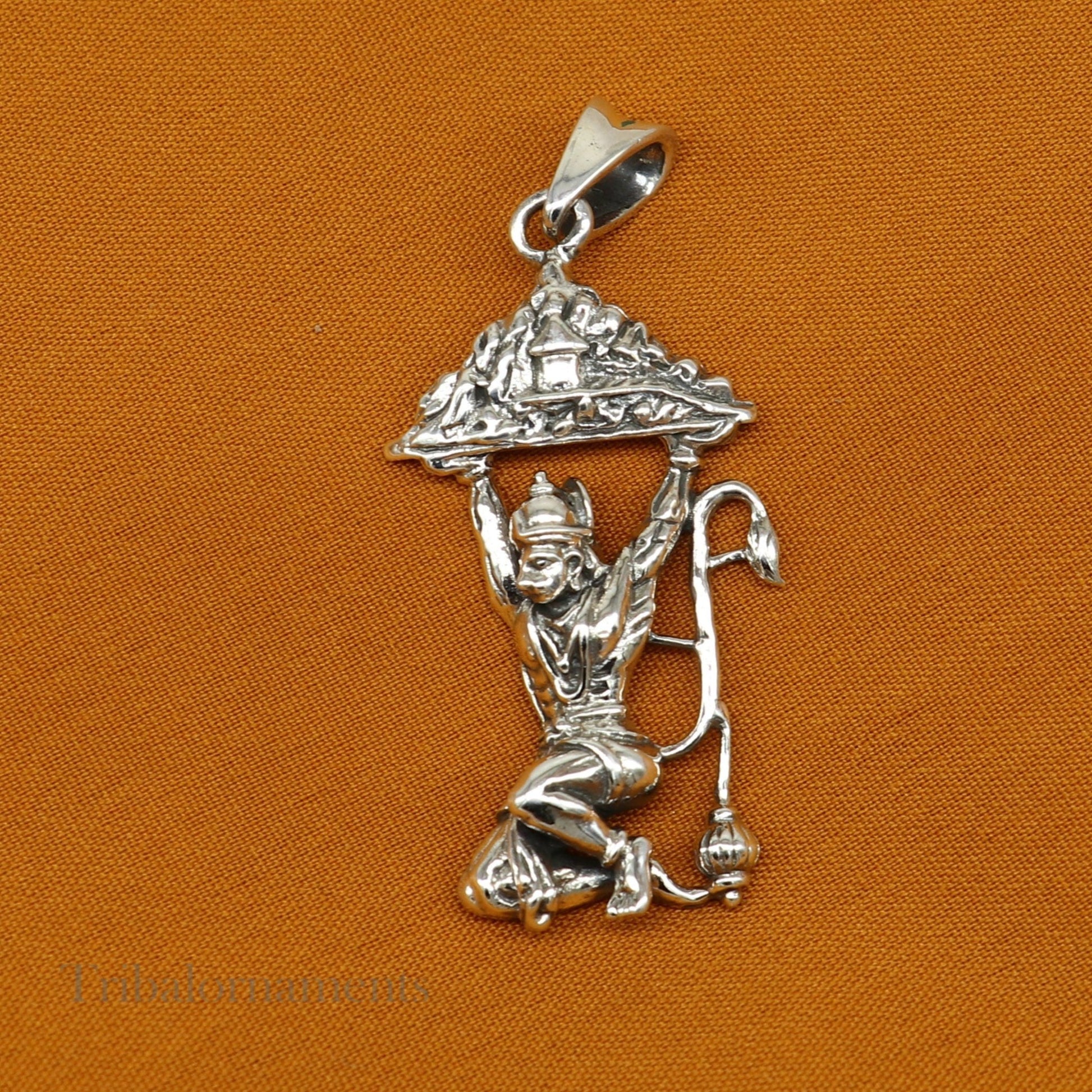 Lord hanuman with mount pendant 92.5 sterling silver handmade divine blessing pendant, amazing craftsmanship pendant gifting jewelry ssp906 - TRIBAL ORNAMENTS