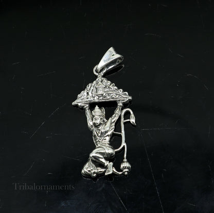 Sterling silver Hanuman Ji pendant by TRIBAL ORNAMENTS featuring intricate craftsmanship, divine design, perfect for gifting jewelry.
