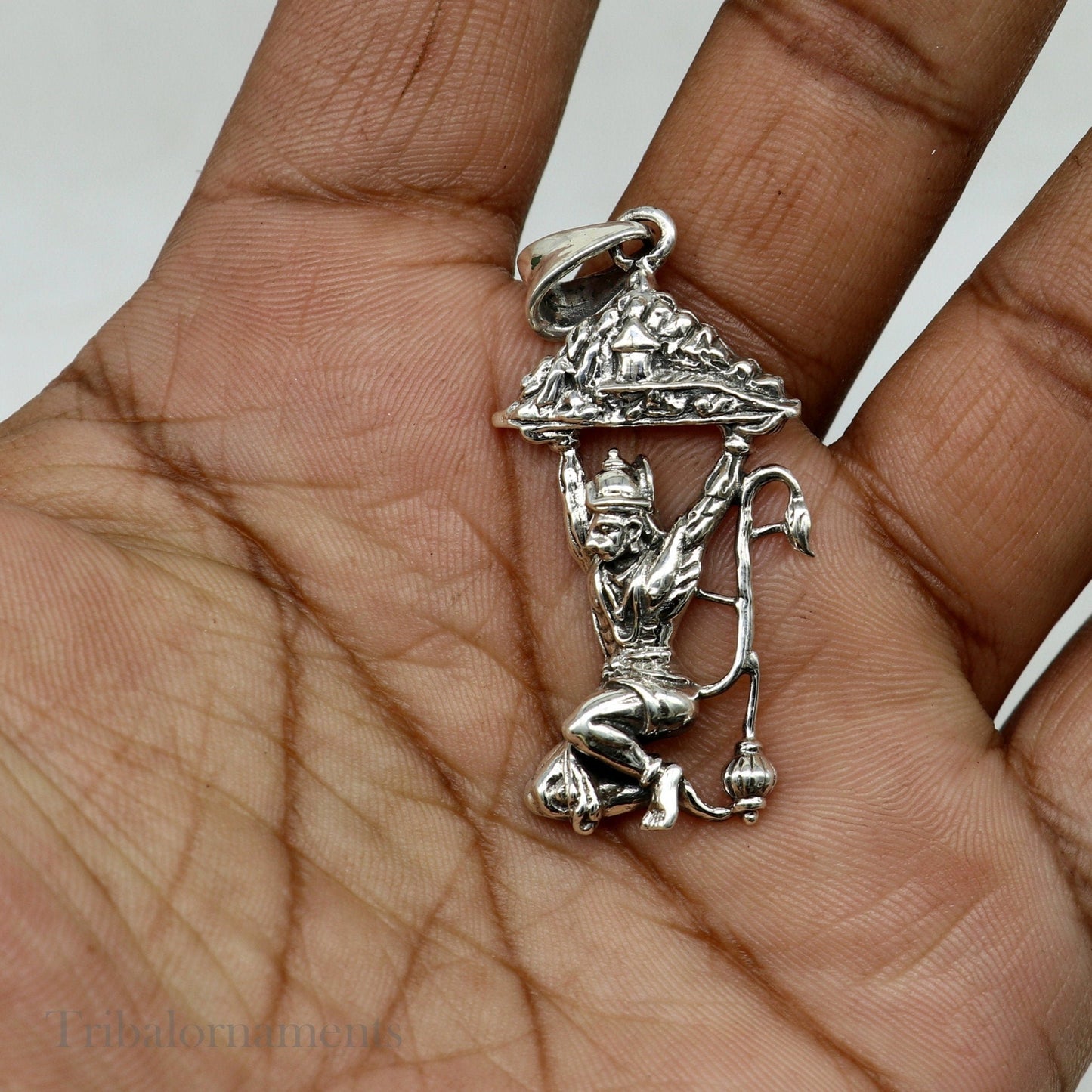 Lord hanuman with mount pendant 92.5 sterling silver handmade divine blessing pendant, amazing craftsmanship pendant gifting jewelry ssp906 - TRIBAL ORNAMENTS