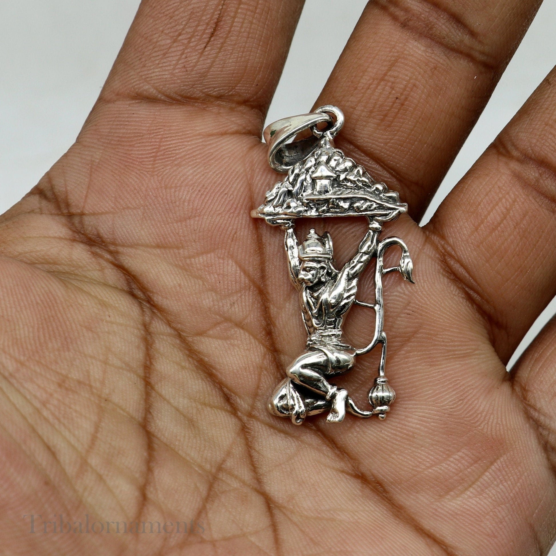 Lord hanuman with mount pendant 92.5 sterling silver handmade divine blessing pendant, amazing craftsmanship pendant gifting jewelry ssp906 - TRIBAL ORNAMENTS