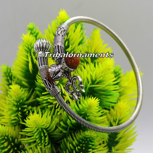 Lord Shiva 925 sterling silver handmade Rudraksha bangle bracelet excellent customized unisex wrist temple jewelry, excellent gifting nsk236 - TRIBAL ORNAMENTS