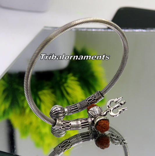 Lord Shiva 925 sterling silver handmade Rudraksha bangle bracelet excellent customized unisex wrist temple jewelry, excellent gifting nsk236 - TRIBAL ORNAMENTS