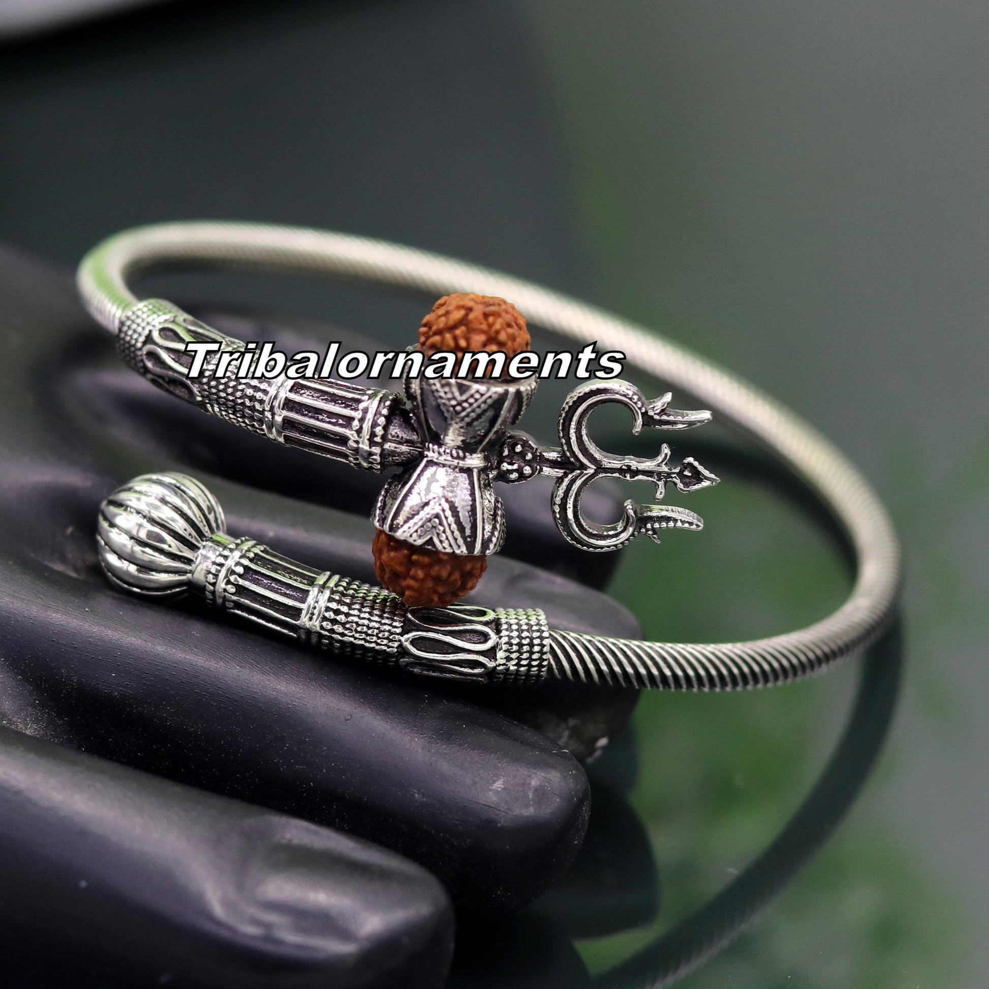 Lord Shiva 925 sterling silver handmade Rudraksha bangle bracelet excellent customized unisex wrist temple jewelry, excellent gifting nsk236 - TRIBAL ORNAMENTS
