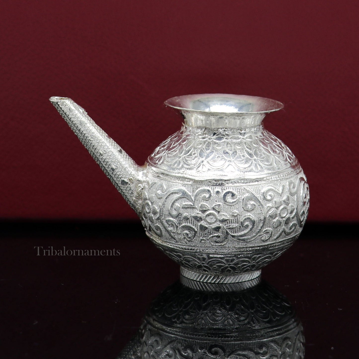 Lord Shiva Abhishek pot, best designer nozzle sold silver kalash puja utensils article from, best diwali puja article for home temple su537 - TRIBAL ORNAMENTS