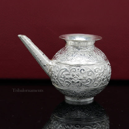 Lord Shiva Abhishek pot, best designer nozzle sold silver kalash puja utensils article from, best diwali puja article for home temple su537 - TRIBAL ORNAMENTS