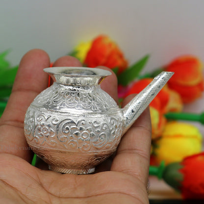 Lord Shiva Abhishek pot, best designer nozzle sold silver kalash puja utensils article from, best diwali puja article for home temple su537 - TRIBAL ORNAMENTS