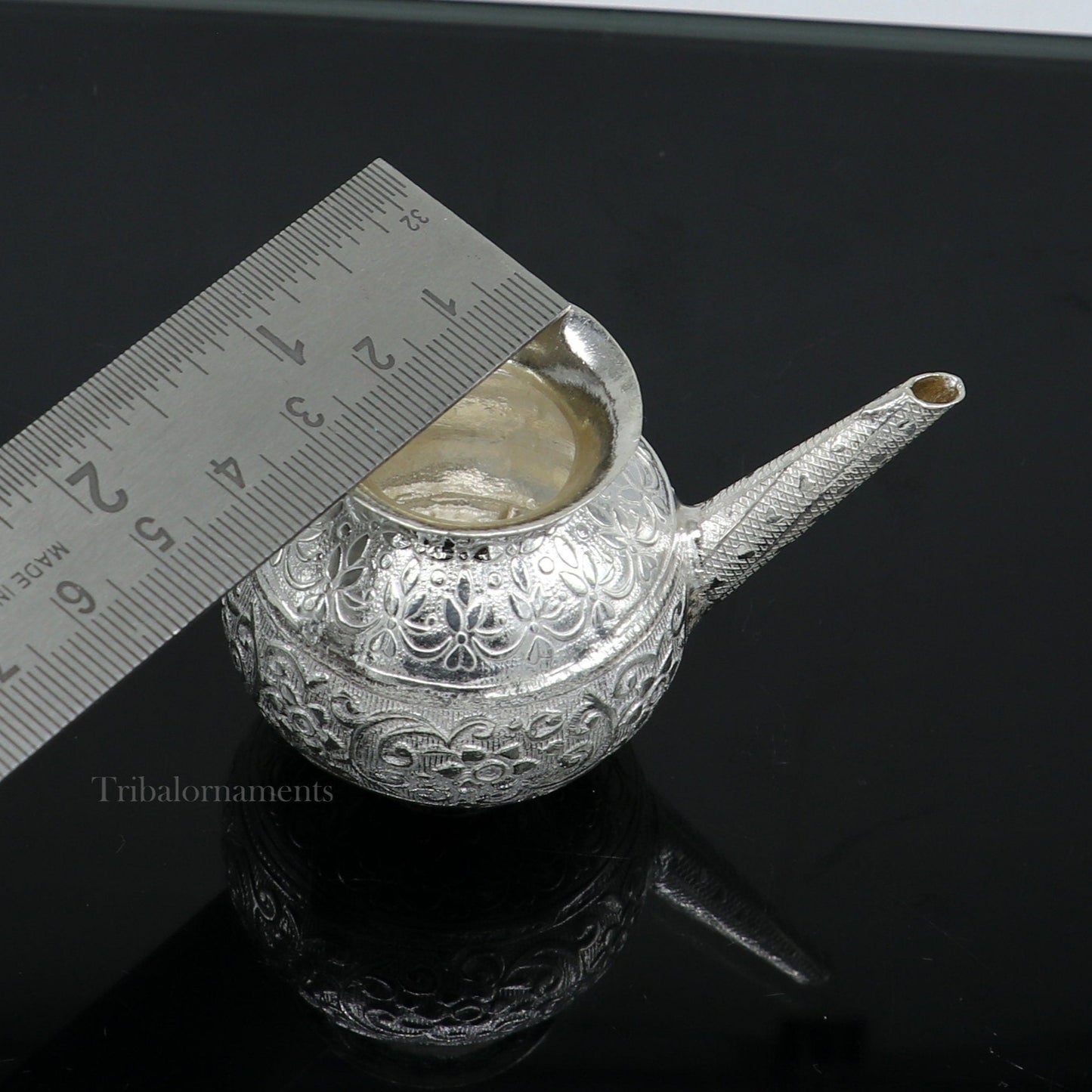 Lord Shiva Abhishek pot, best designer nozzle sold silver kalash puja utensils article from, best diwali puja article for home temple su537 - TRIBAL ORNAMENTS