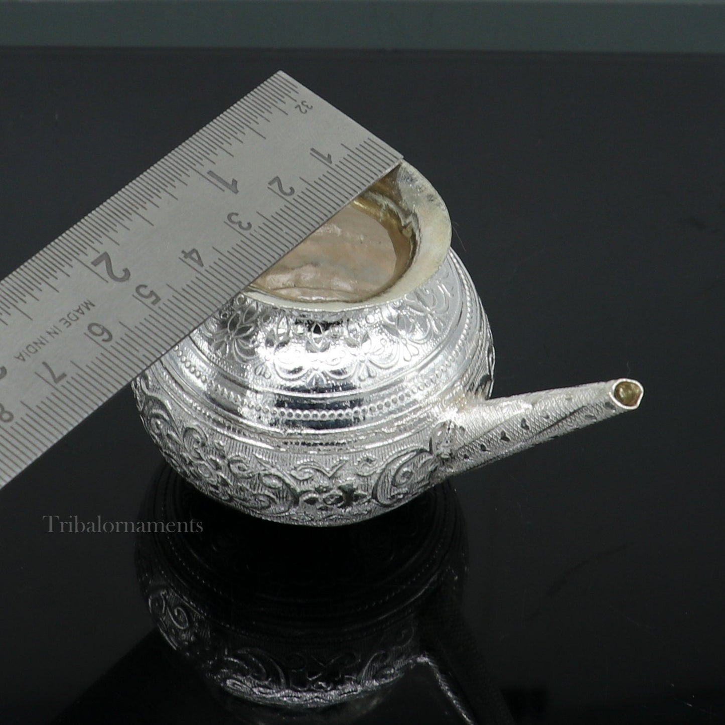 Lord Shiva Abhishek pot, best designer nozzle sold silver kalash puja utensils article from, best diwali puja article for home temple su537 - TRIBAL ORNAMENTS