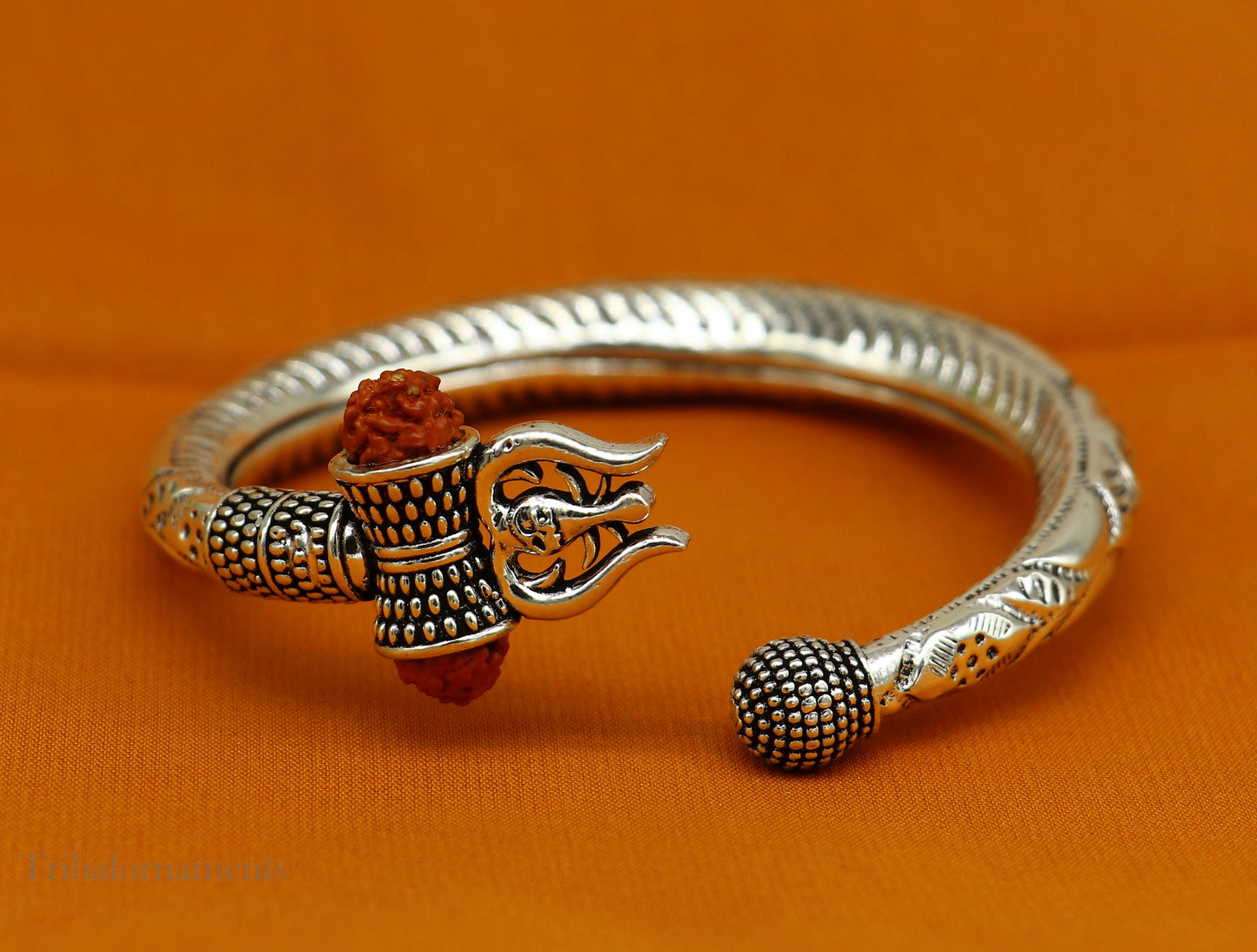 Lord Shiva trident trishul trishool kada 925 Sterling silver handmade bangle bracelet with natural Rudraksha magical Bahubali kada nsk384 - TRIBAL ORNAMENTS