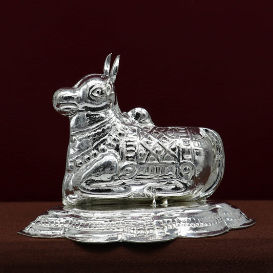 Lord Shiva Vahan Nandi Maharaj sterling silver handmade small article for puja, best gift for lord Shiva, divine statue su712 - TRIBAL ORNAMENTS