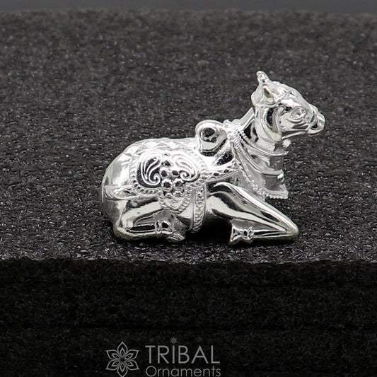 Lord Shiva Vahan Nandi Maharaj solid 925 sterling silver handmade small statue for puja, best gift for lord Shiva, divine statue art648 - TRIBAL ORNAMENTS