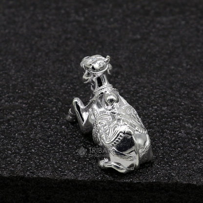 Solid 925 sterling silver Lord Shiva Vahan Nandi Maharaj small statue, handmade for puja and divine worship.