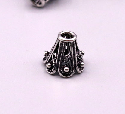 Lot 10 pieces Antique design handmade 925 sterling silver caps for loose beads for jewelry making ideas bd06 - TRIBAL ORNAMENTS