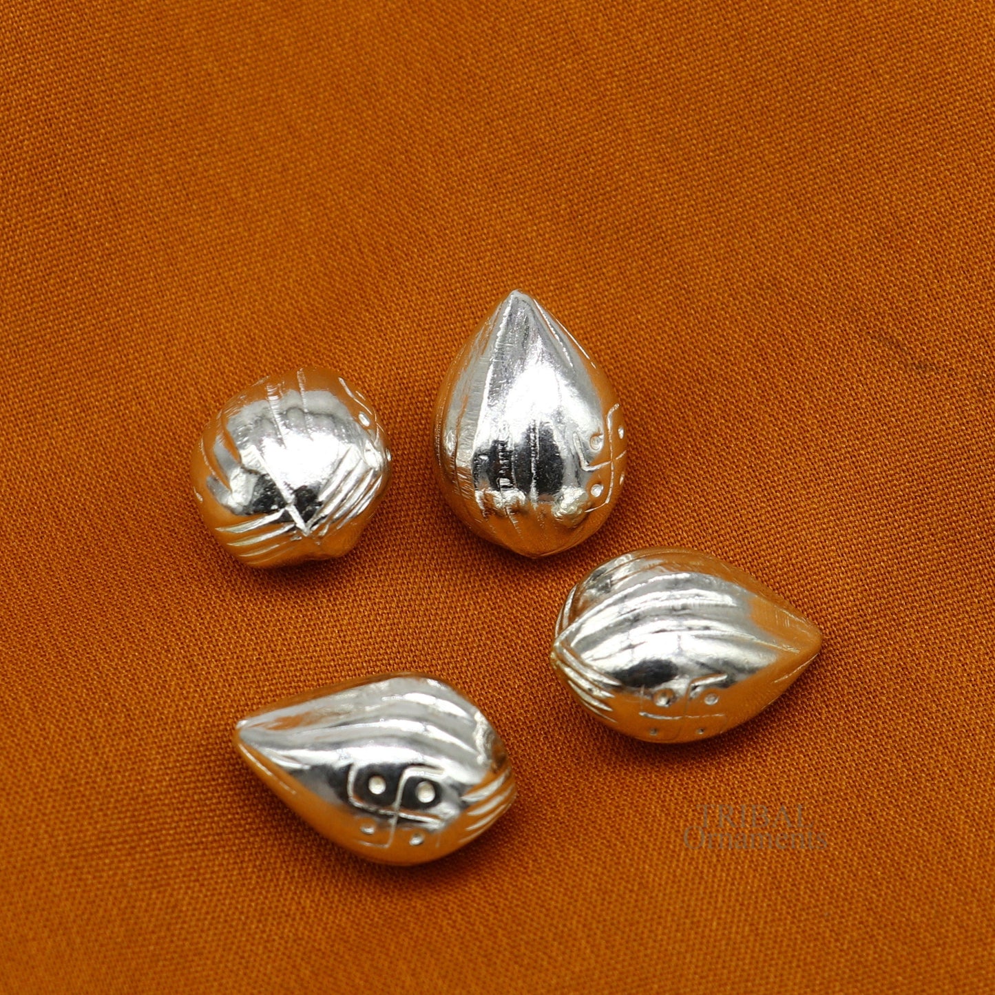 Lot 4 pieces Sterling silver handmade betal palm tree seed , silver Supari, puja article, silver betel worshipping art utensils  su684 - TRIBAL ORNAMENTS