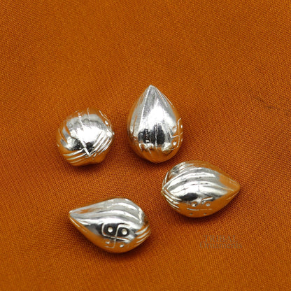 Lot 4 pieces Sterling silver handmade betal palm tree seed , silver Supari, puja article, silver betel worshipping art utensils  su684 - TRIBAL ORNAMENTS