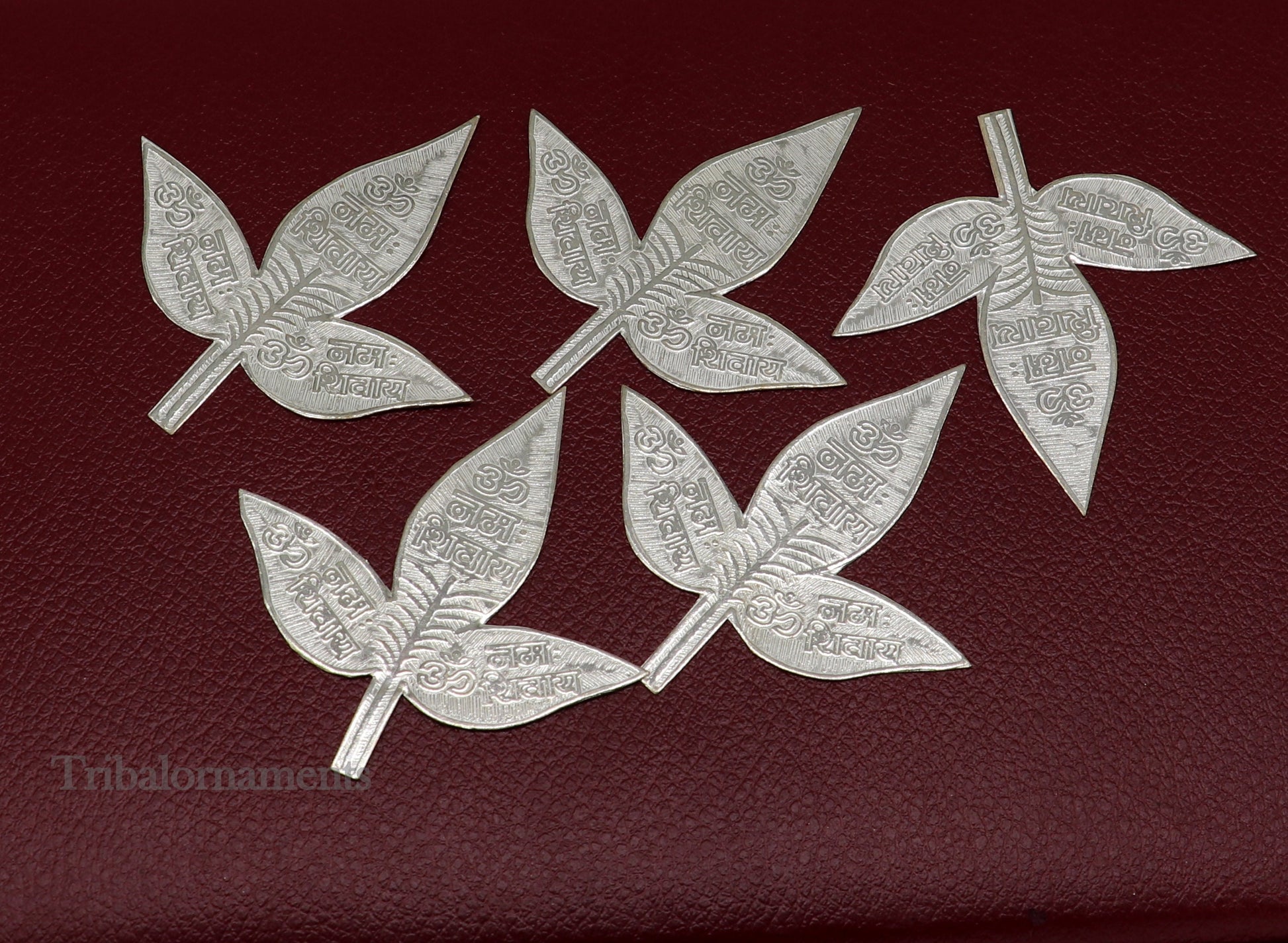 Lot 5 pcs bel Patra Solid silver handmade solid belva patra, shiva worshipping/ puja article, belpatra or belva tree leaves india su508 - TRIBAL ORNAMENTS