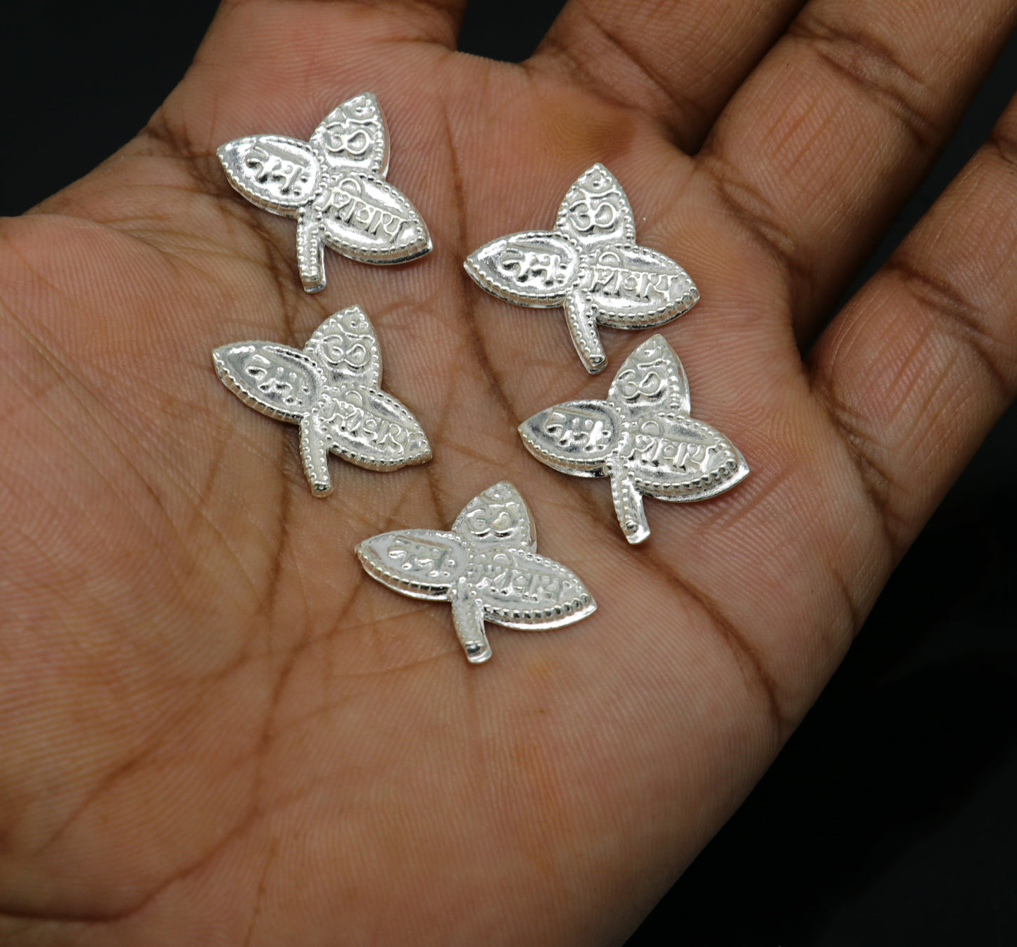 Lot 5 pieces Solid real silver handmade solid belva patra, shiva worshipping/ puja article, belpatra or belva tree leaves from india su355 - TRIBAL ORNAMENTS