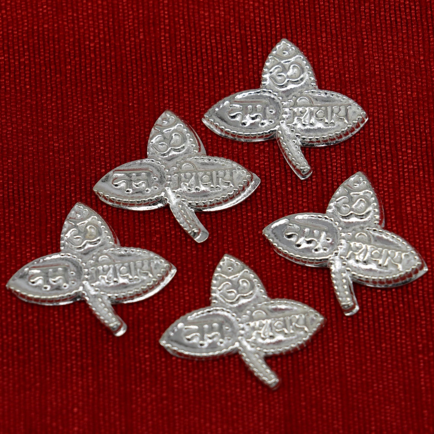 Lot 5 pieces Solid real silver handmade solid belva patra, shiva worshipping/ puja article, belpatra or belva tree leaves from india su355 - TRIBAL ORNAMENTS