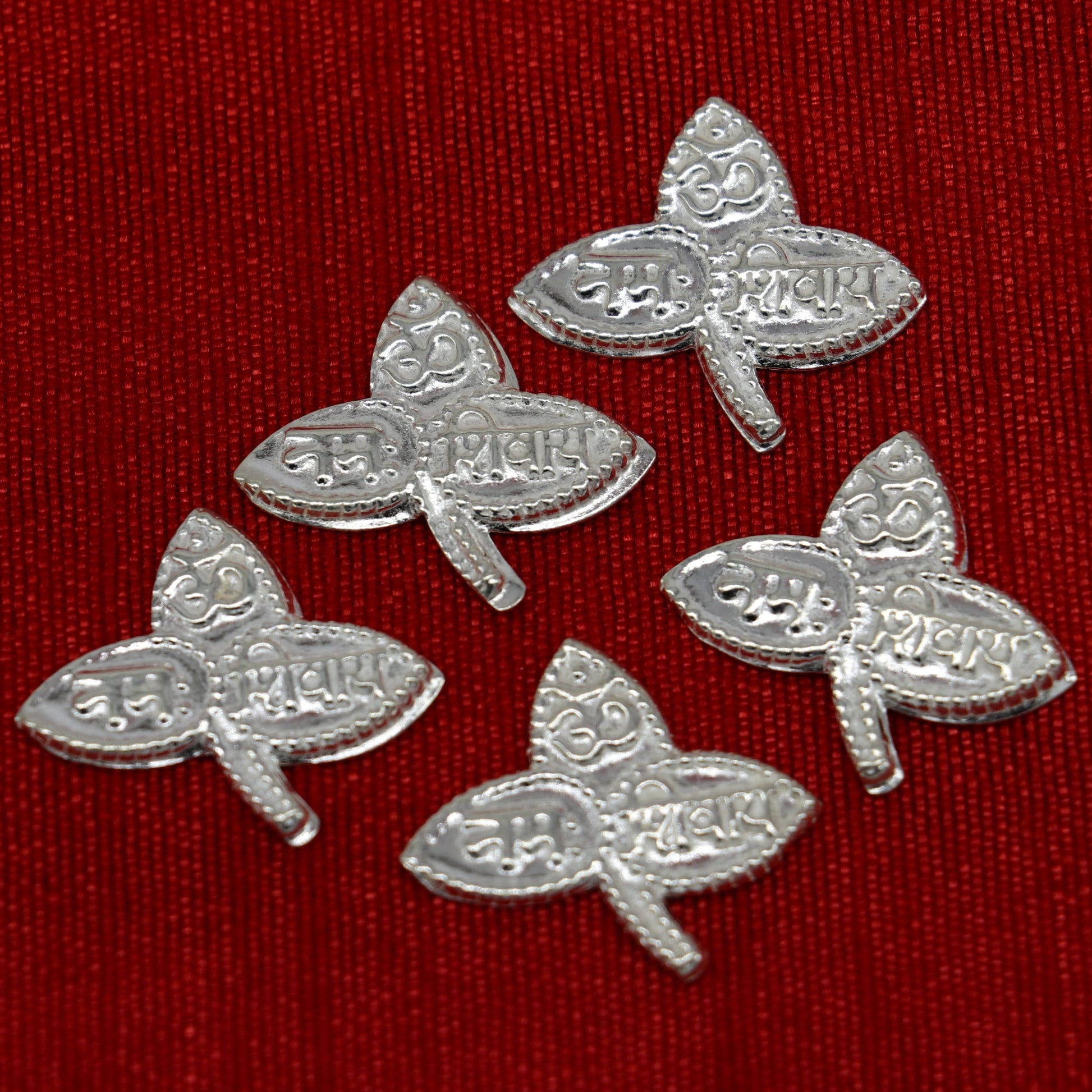 Lot 5 pieces Solid real silver handmade solid belva patra, shiva worshipping/ puja article, belpatra or belva tree leaves from india su355 - TRIBAL ORNAMENTS