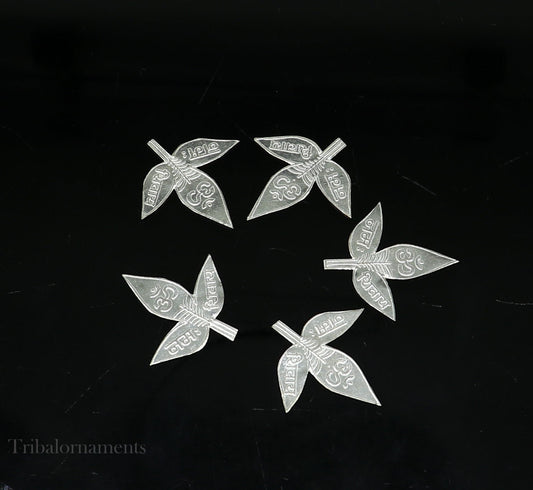 Lot 5 pieces Solid silver handmade belva patra, shiva worshipping/ puja article, belpatra or belva tree leaves with shiva mantraf su585 - TRIBAL ORNAMENTS