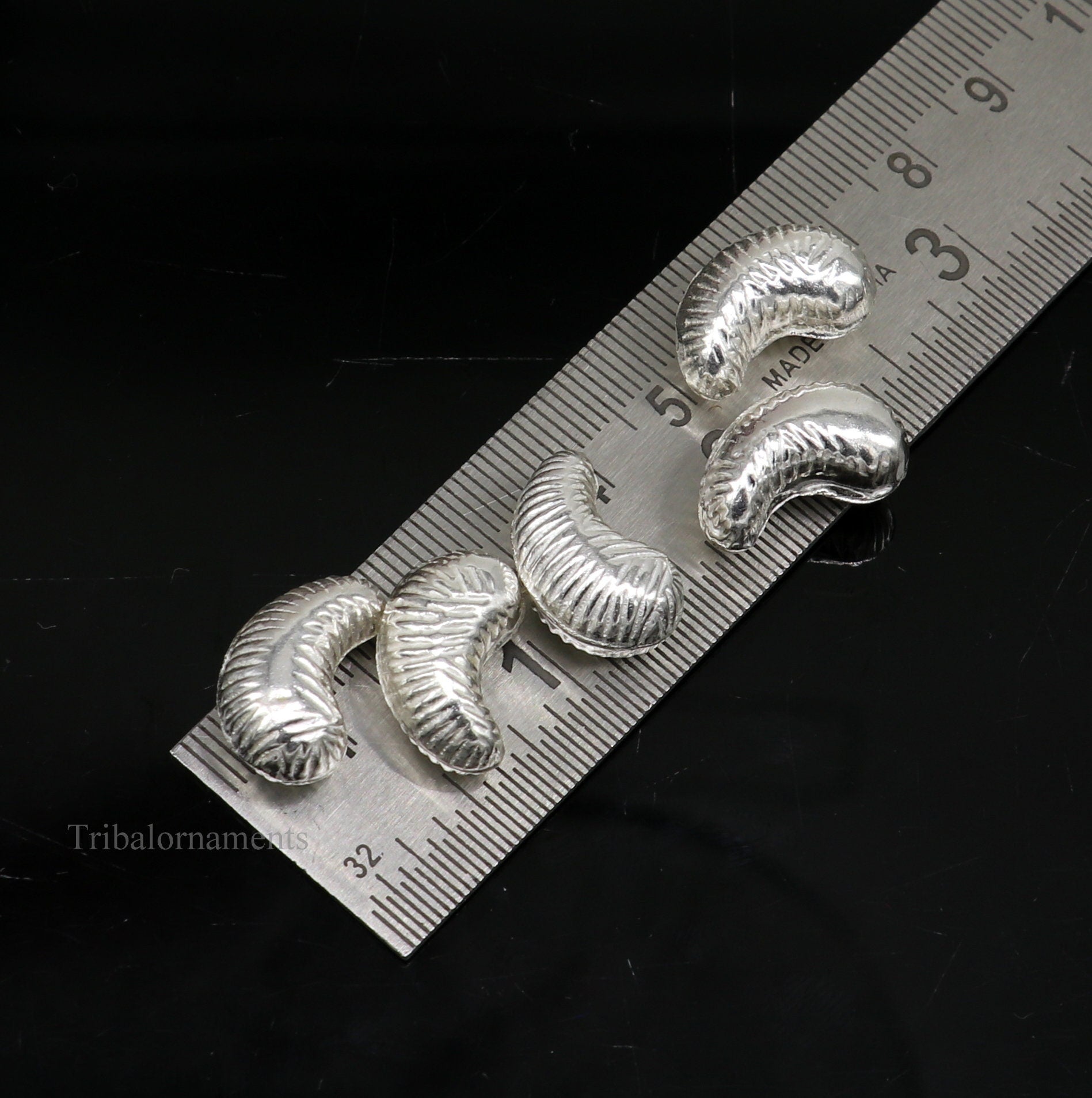 Lot 5 pieces Sterling silver handmade silver dry fruit, silver cashew kaju nut for puja, best gift for idols God, best puja article su438 - TRIBAL ORNAMENTS