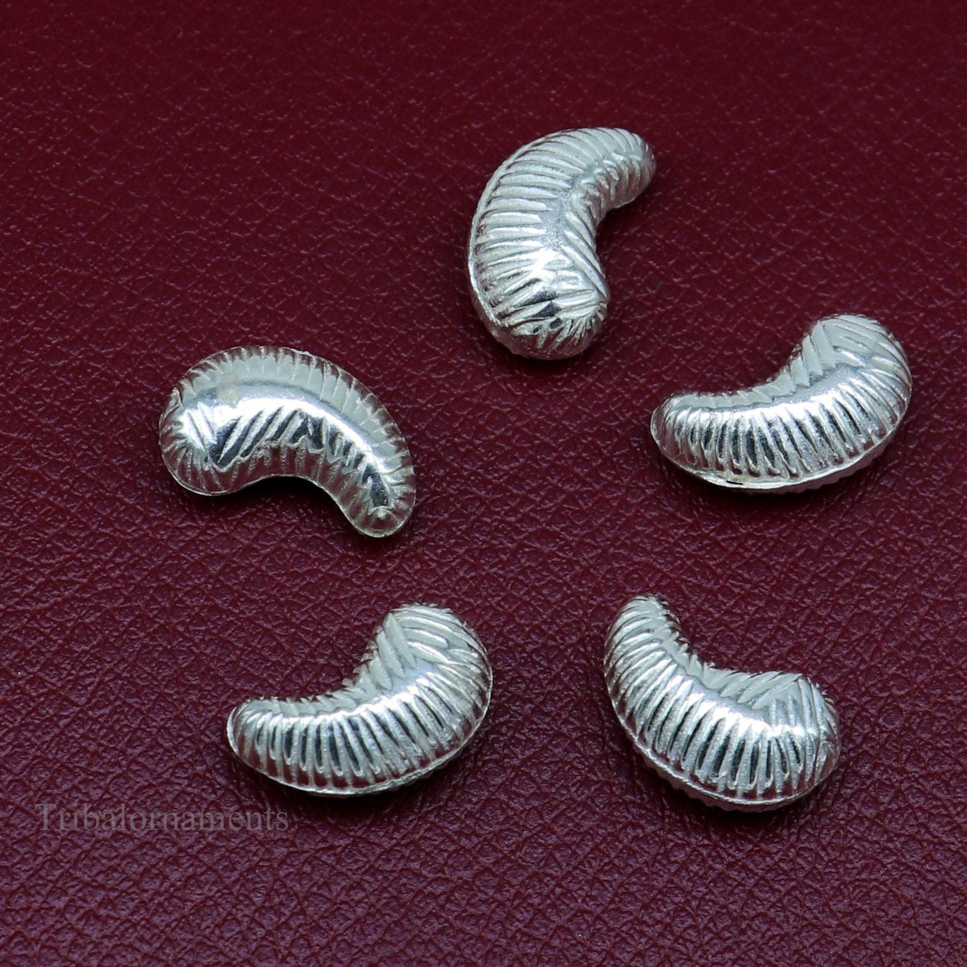 Lot 5 pieces Sterling silver handmade silver dry fruit, silver cashew kaju nut for puja, best gift for idols God, best puja article su438 - TRIBAL ORNAMENTS