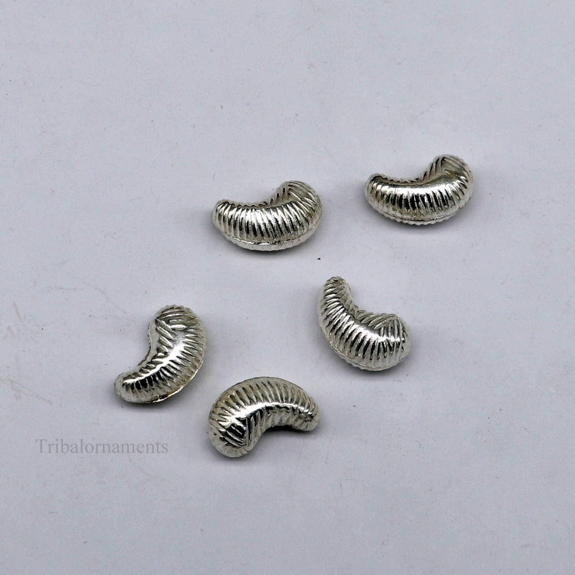 Lot 5 pieces Sterling silver handmade silver dry fruit, silver cashew kaju nut for puja, best gift for idols God, best puja article su438 - TRIBAL ORNAMENTS
