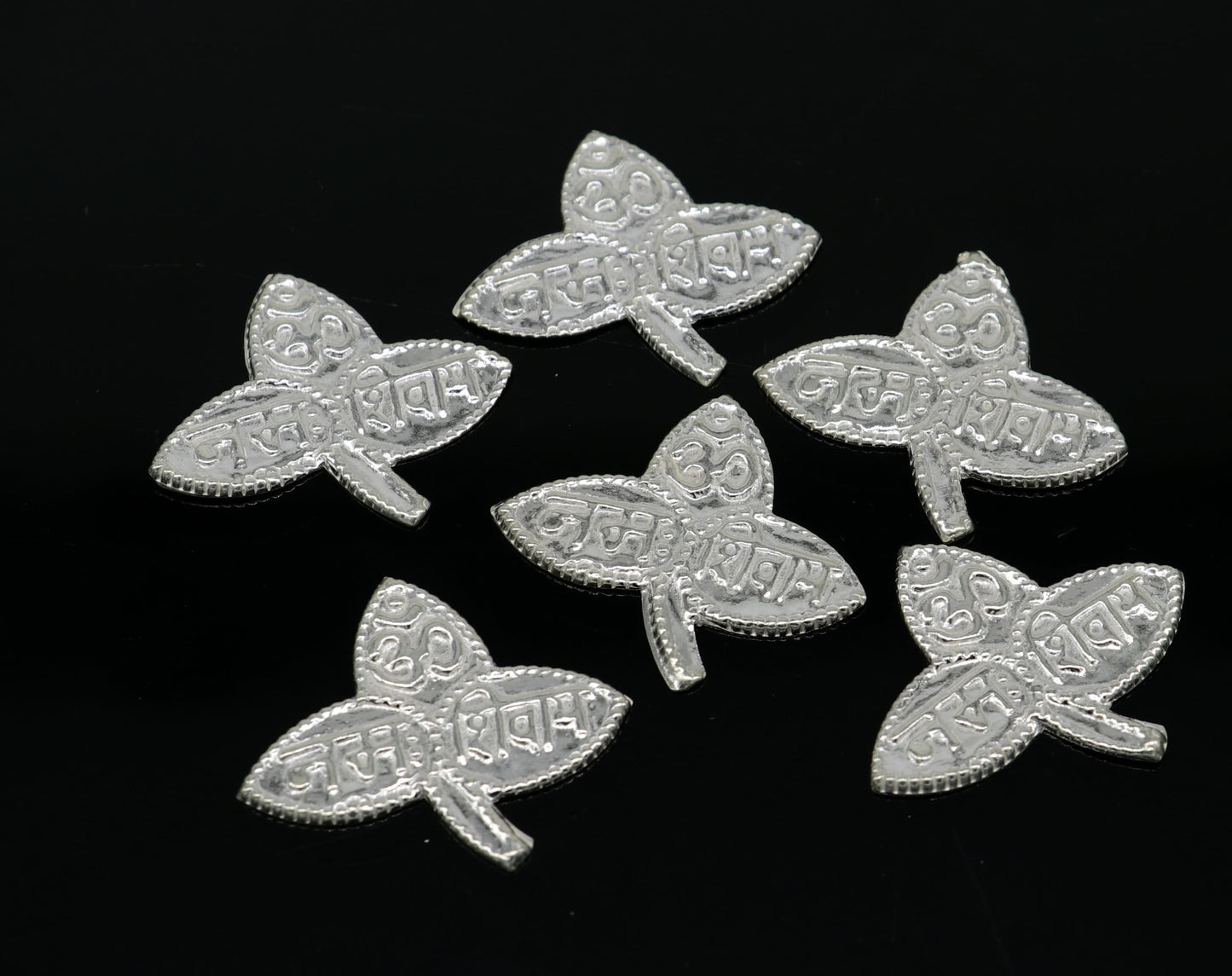 Lot 6 pieces Solid real silver handmade solid belva patra, shiva worshipping/ puja article, belpatra or belva tree leaves from india su354 - TRIBAL ORNAMENTS