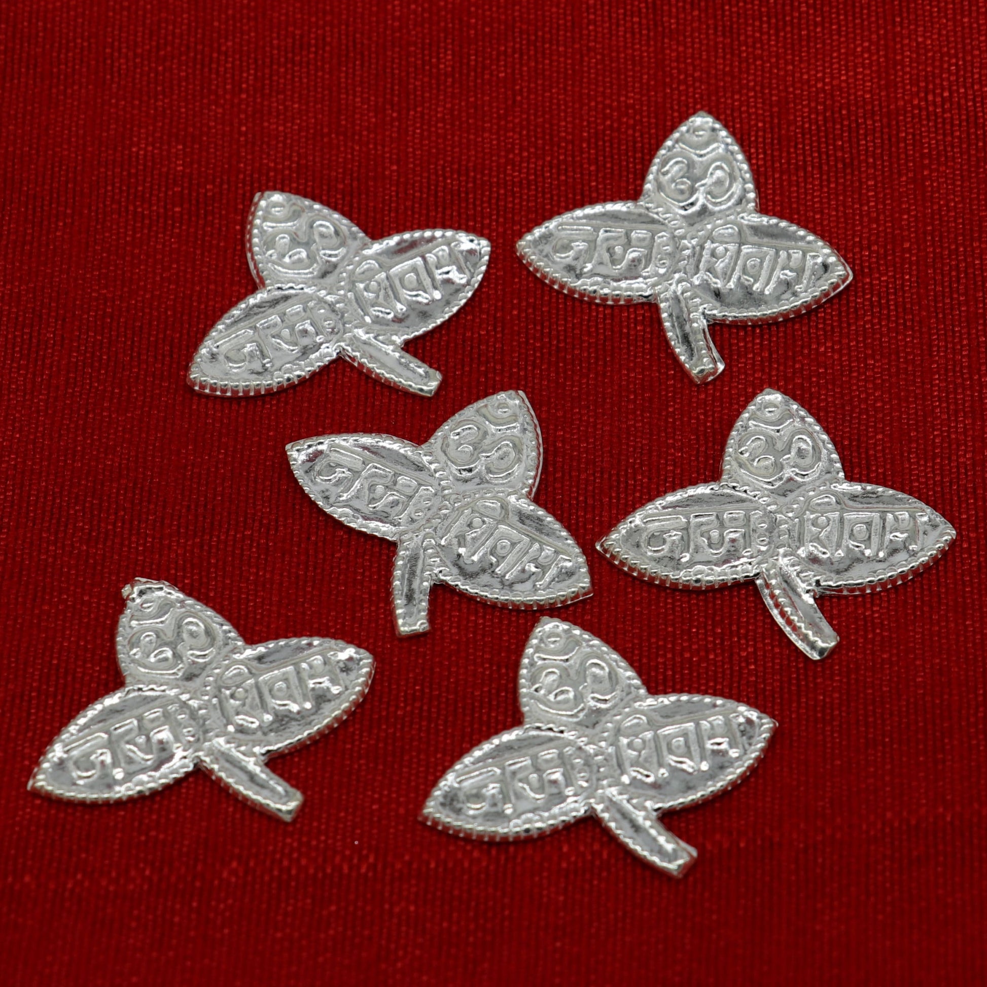 Lot 6 pieces Solid real silver handmade solid belva patra, shiva worshipping/ puja article, belpatra or belva tree leaves from india su354 - TRIBAL ORNAMENTS