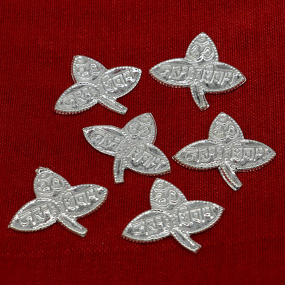 Lot 6 pieces Solid real silver handmade solid belva patra, shiva worshipping/ puja article, belpatra or belva tree leaves from india su354 - TRIBAL ORNAMENTS