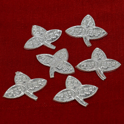 Lot 6 pieces Solid real silver handmade solid belva patra, shiva worshipping/ puja article, belpatra or belva tree leaves from india su354 - TRIBAL ORNAMENTS