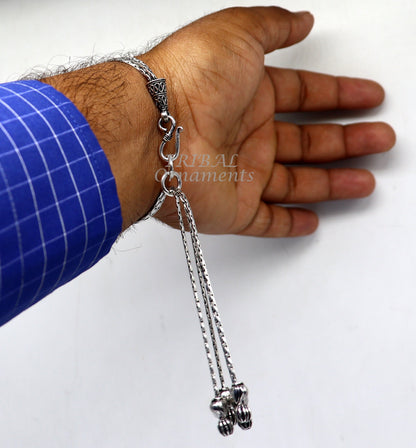 Modern chunky 925 sterling silver adjustable multiline chain bracelet by Tribal Ornaments, stylish jewelry gift.