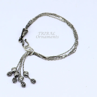 Modern chunky 925 sterling silver adjustable multiline chain bracelet by TRIBAL ORNAMENTS, stylish jewelry gift.