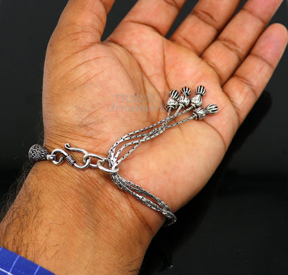 Modern chunky 925 sterling silver adjustable multiline chain bracelet by Tribal Ornaments, stylish jewelry gift accessory.