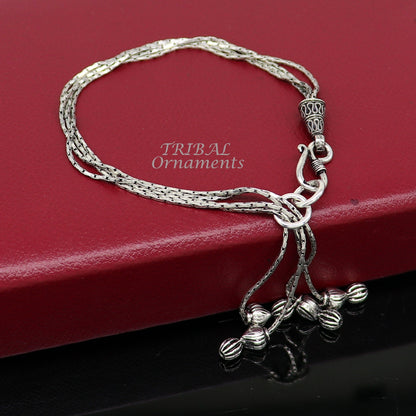 Modern chunky 925 sterling silver adjustable multiline chain bracelet by Tribal Ornaments, stylish jewelry gift featuring intricate design