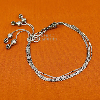 Modern chunky 925 sterling silver adjustable multiline chain bracelet by Tribal Ornaments, stylish jewelry gift accessory