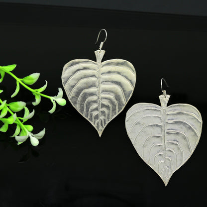 Modern fancy light weight 925 sterling silver heart shape peepal tree leaves style hoops earring customized brides earring jewelry ear489 - TRIBAL ORNAMENTS